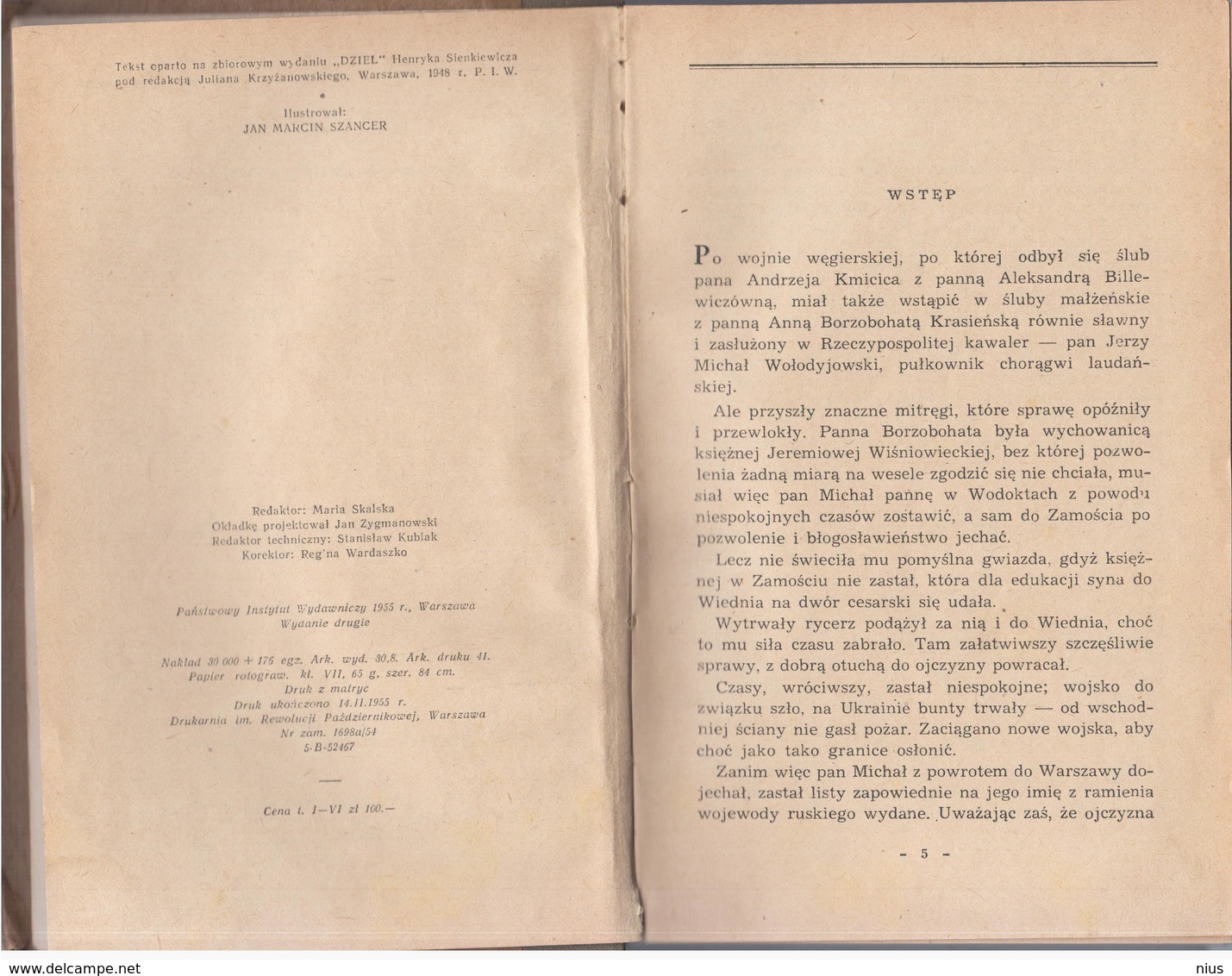 Poland Polska 1955 H. Sienkiewicz "PAN WOLODYJOWSI", Warszawa - Slawische Sprachen