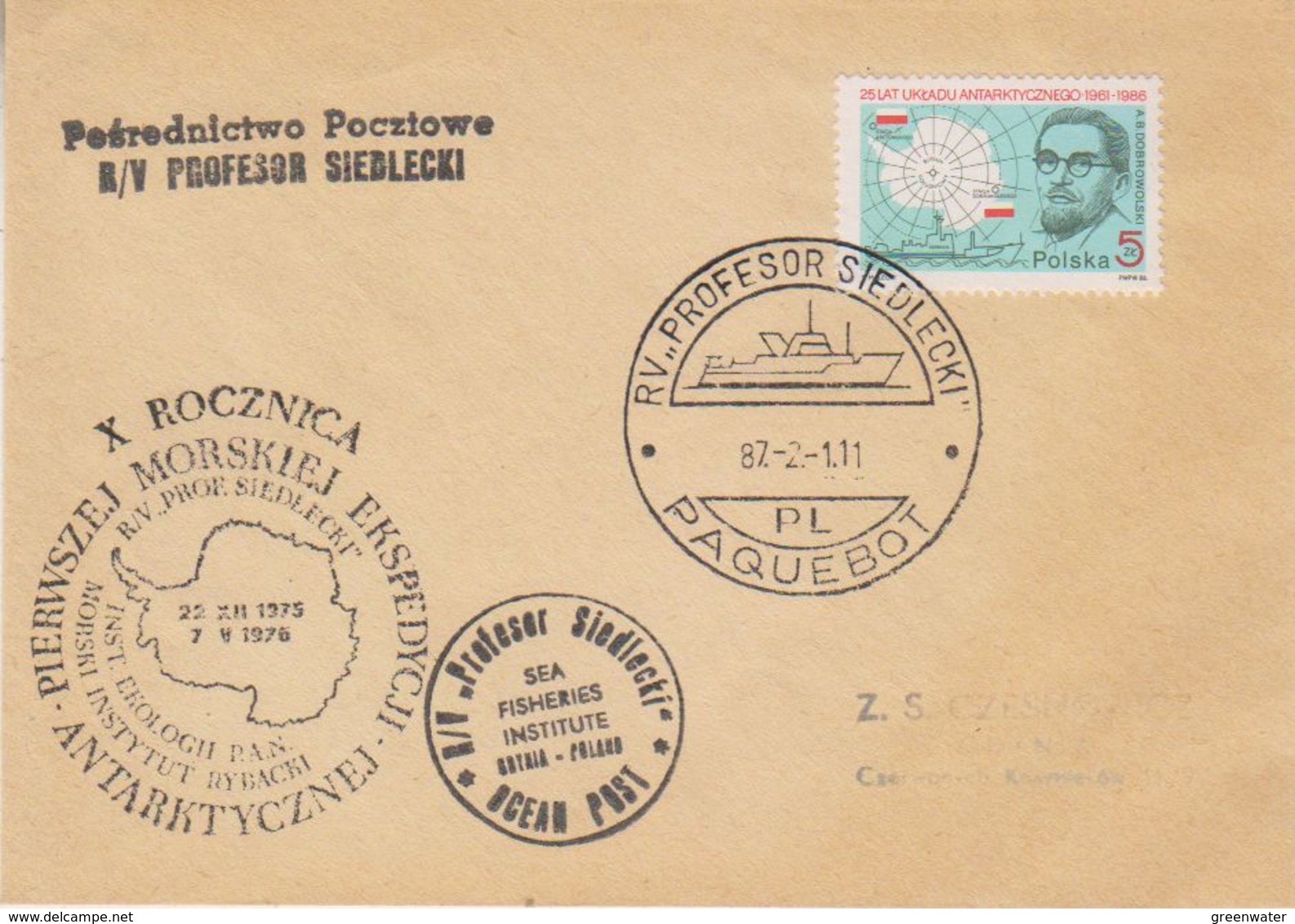 Poland 1987 Cover Ca Paquebot Profesor Siedlecki" (39422) - Poolshepen & Ijsbrekers