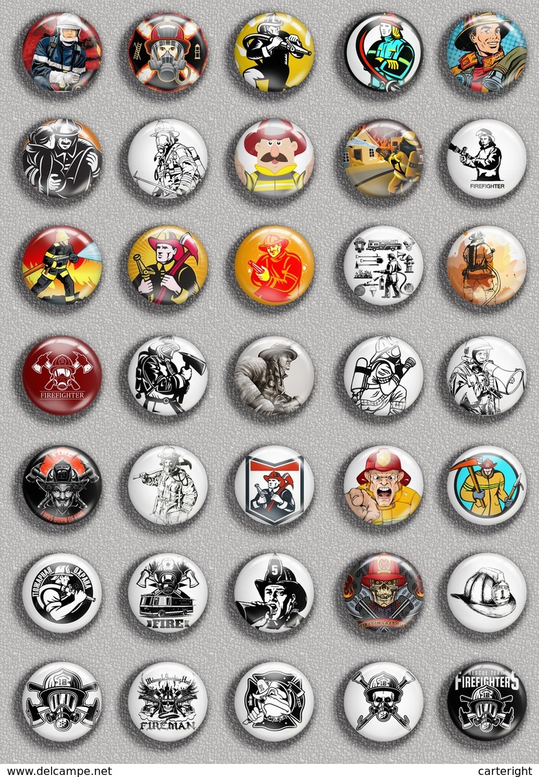 Firefighter Firemen ART BADGE BUTTON PIN SET 2  (1inch/25mm Diameter) 35 DIFF - Firemen