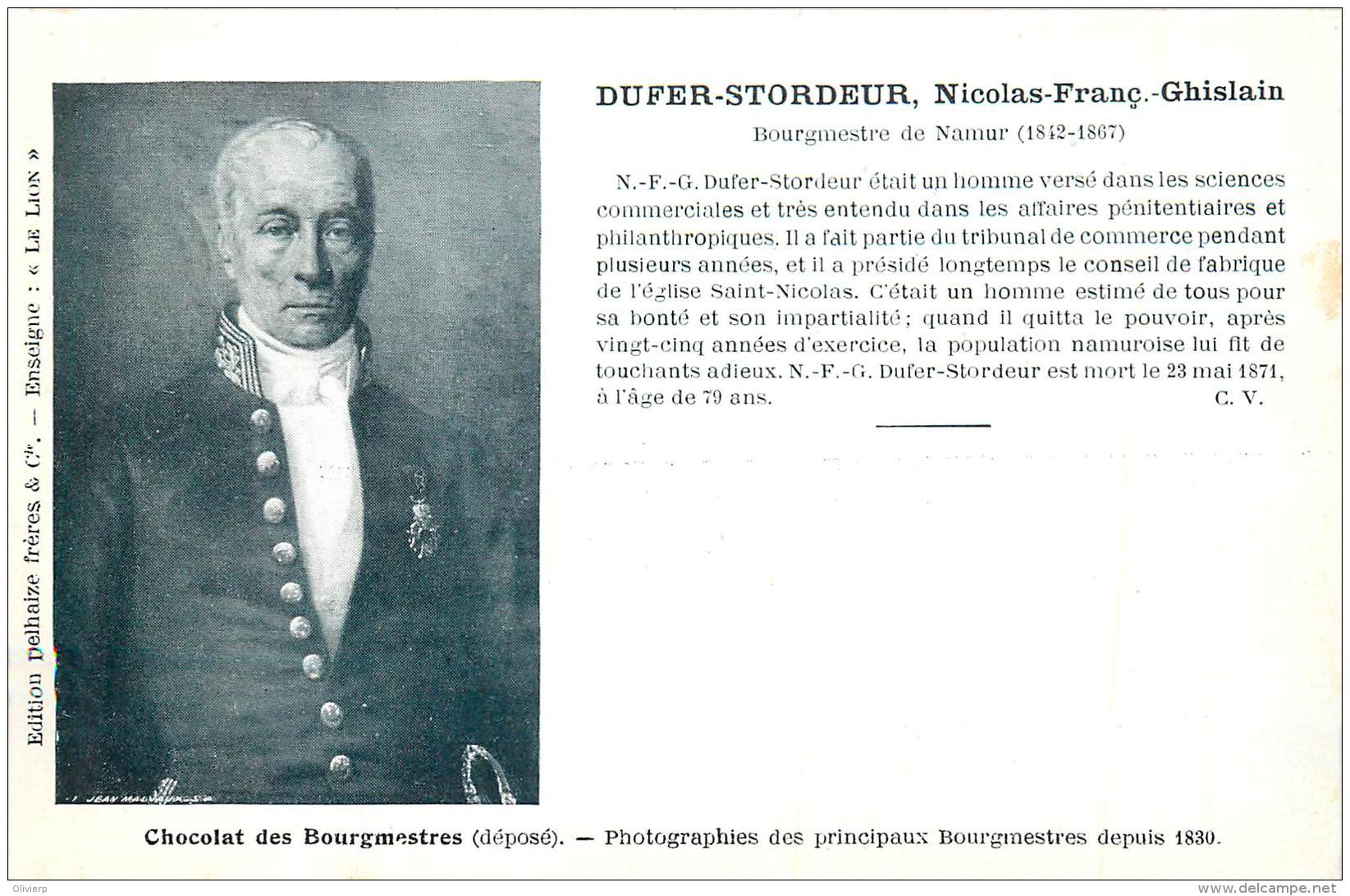 Namur - Bourgmestre De Namur - 1842 - 1867 - Nicolas Dufer - Namur