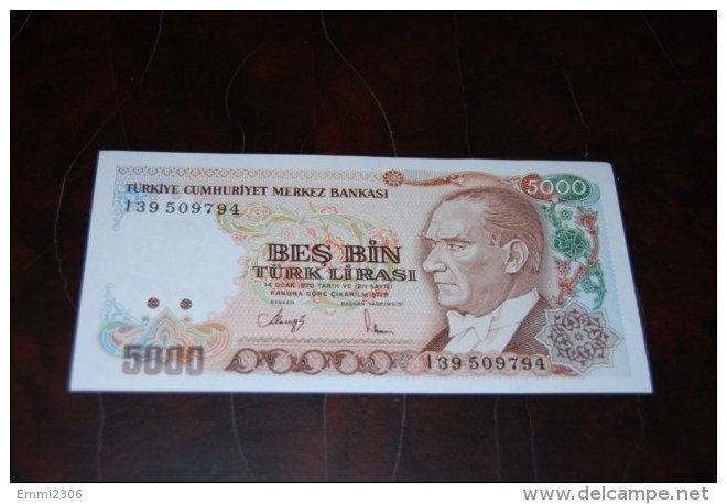 1990 Türkei 5000 Lira  / 7. Emisyon 4. Tertip Serie : I  / UNC - Turquie