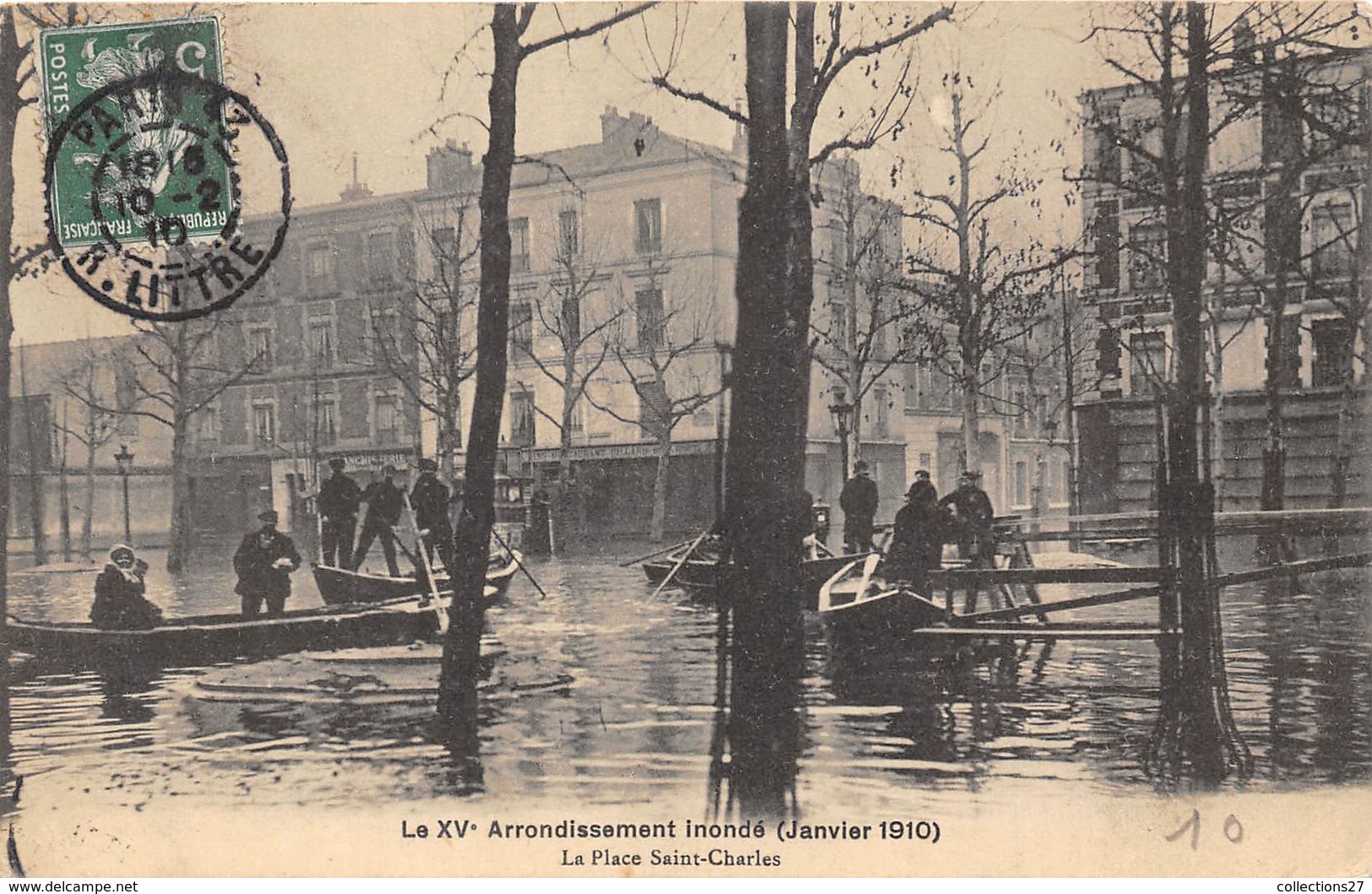 75-PARIS-INONDATIONS- LE XVe ARD LA PLACE SAINT-CHARLES - De Overstroming Van 1910