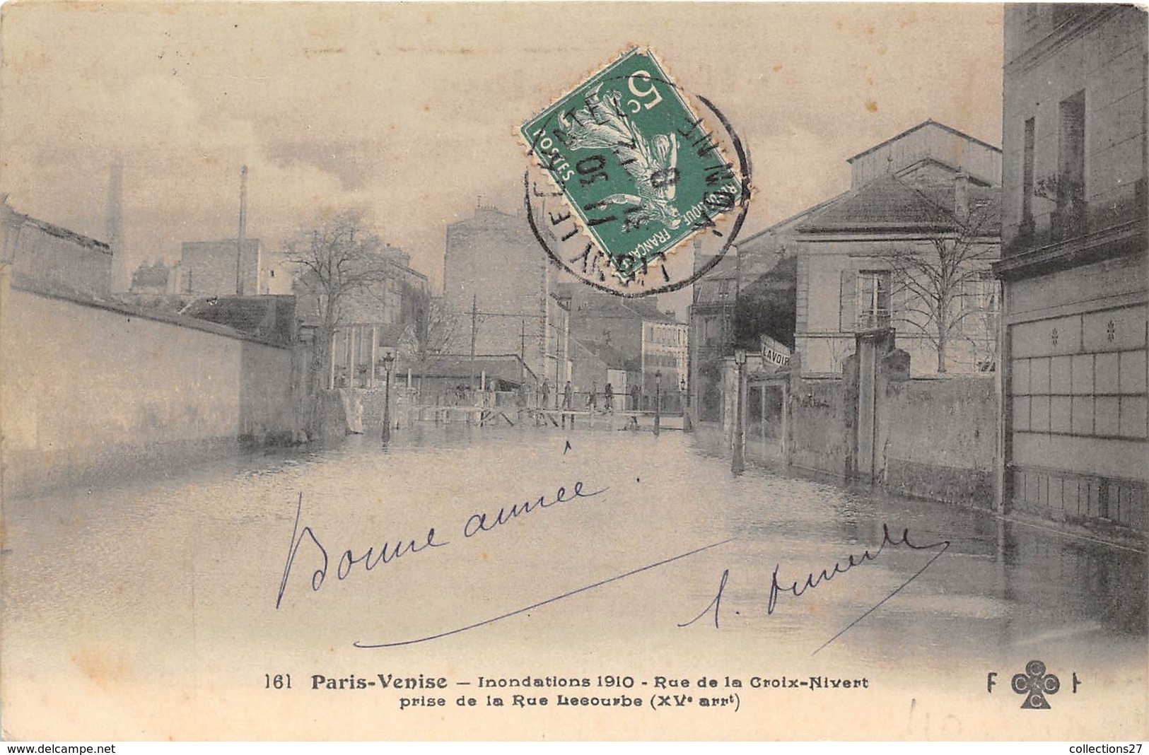 75-PARIS-INONDATIONS- PARIS-VENISE- RUE DE LA CROIX -NIVERT PRISE DE LA RUE LECOURBE - La Crecida Del Sena De 1910