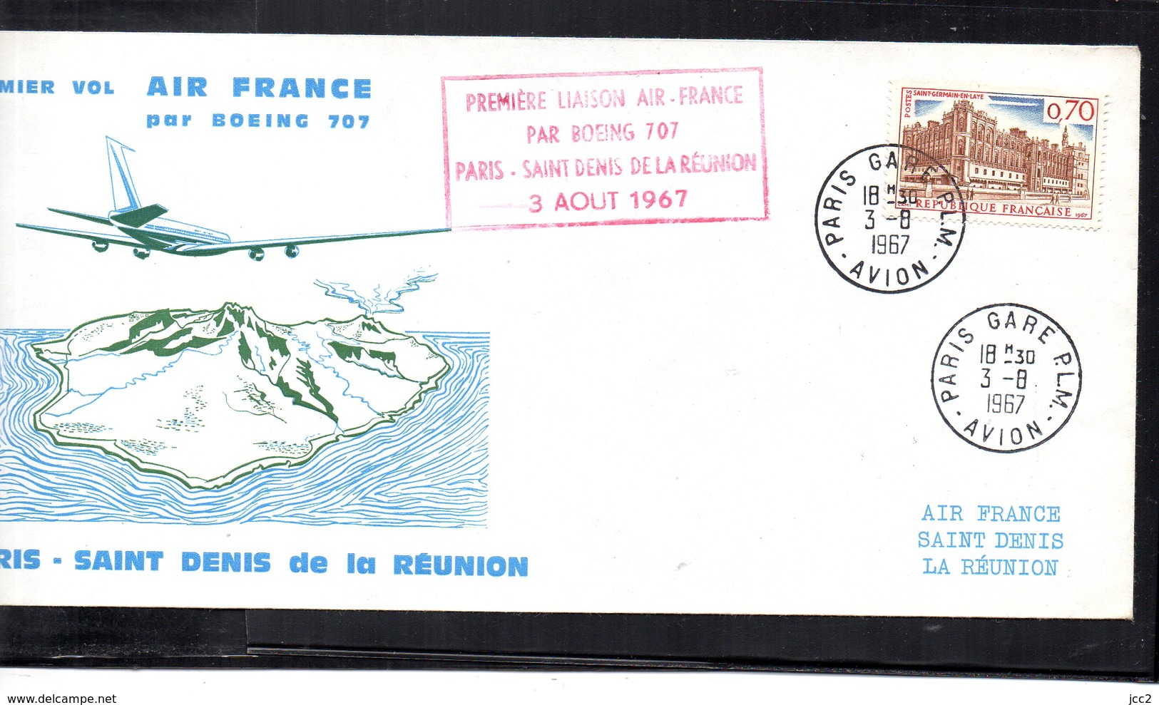 1er.Vol Paris-St.Denis De La Réunion - Boeing 707 AF- 03/08/1967 - 1960-.... Lettres & Documents
