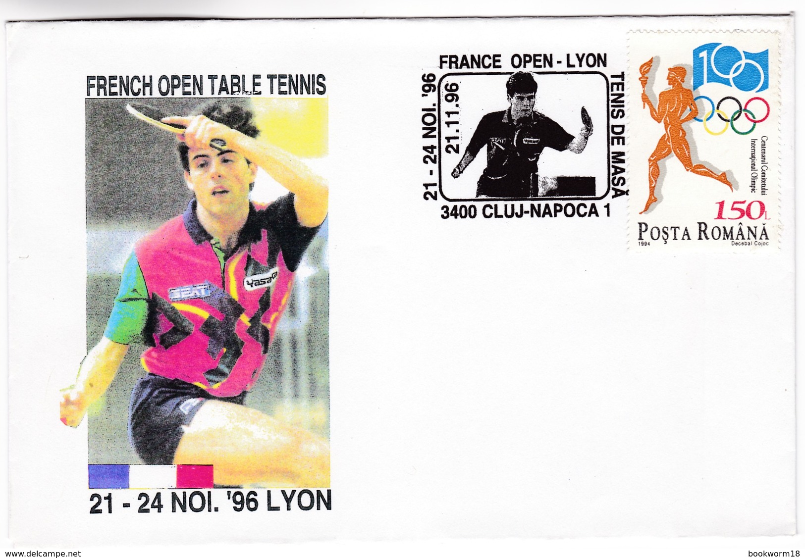 M316 Français Ouvert Tennis De Table Championnat Lyon 1996 French Open Table Tennis Championship Romania Postmark - Tennis De Table