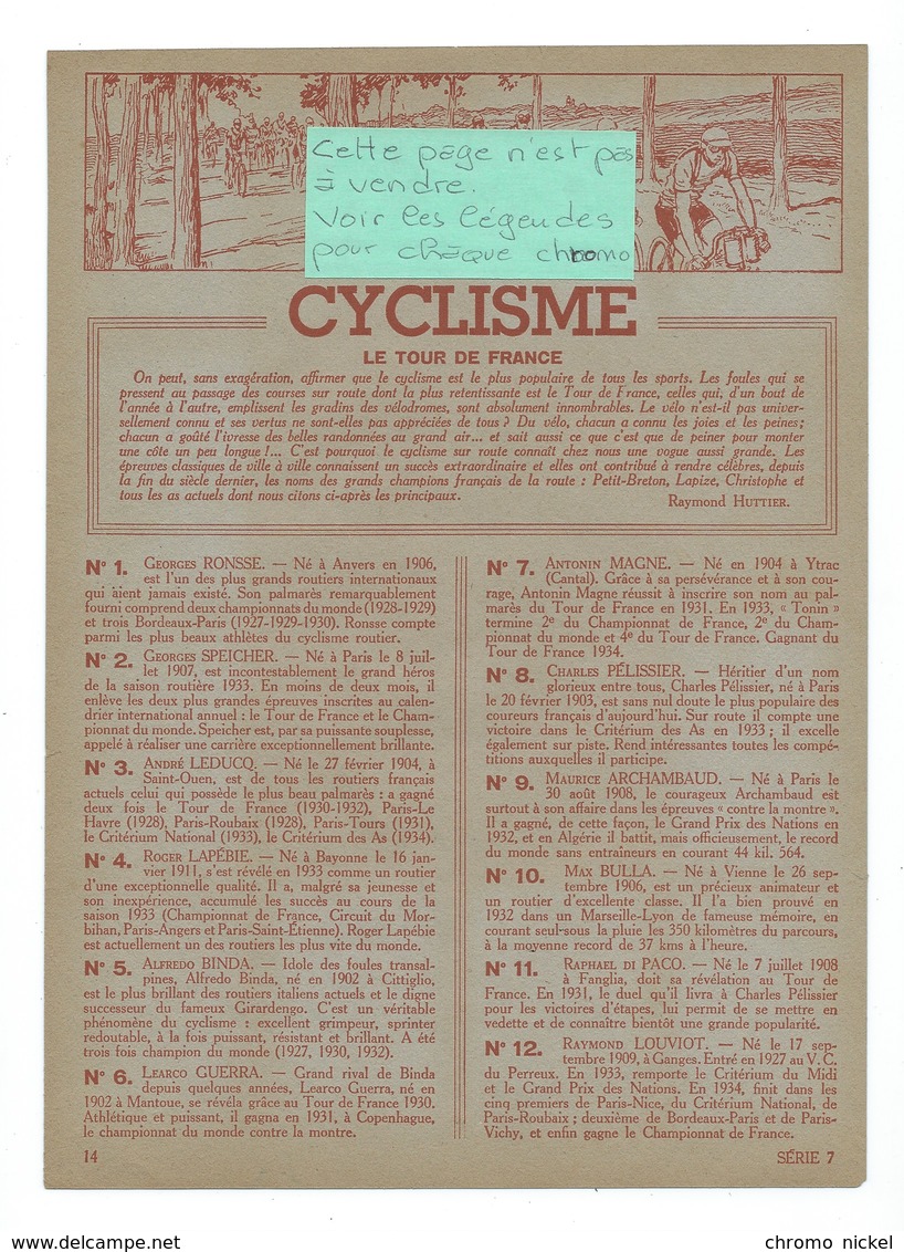 Chromo Cyclisme Sport 1935 N°8 Charles PÉLISSIER Paris Pub: Nestlé  Bien 57 X 40 Mm 3 Scans - Nestlé