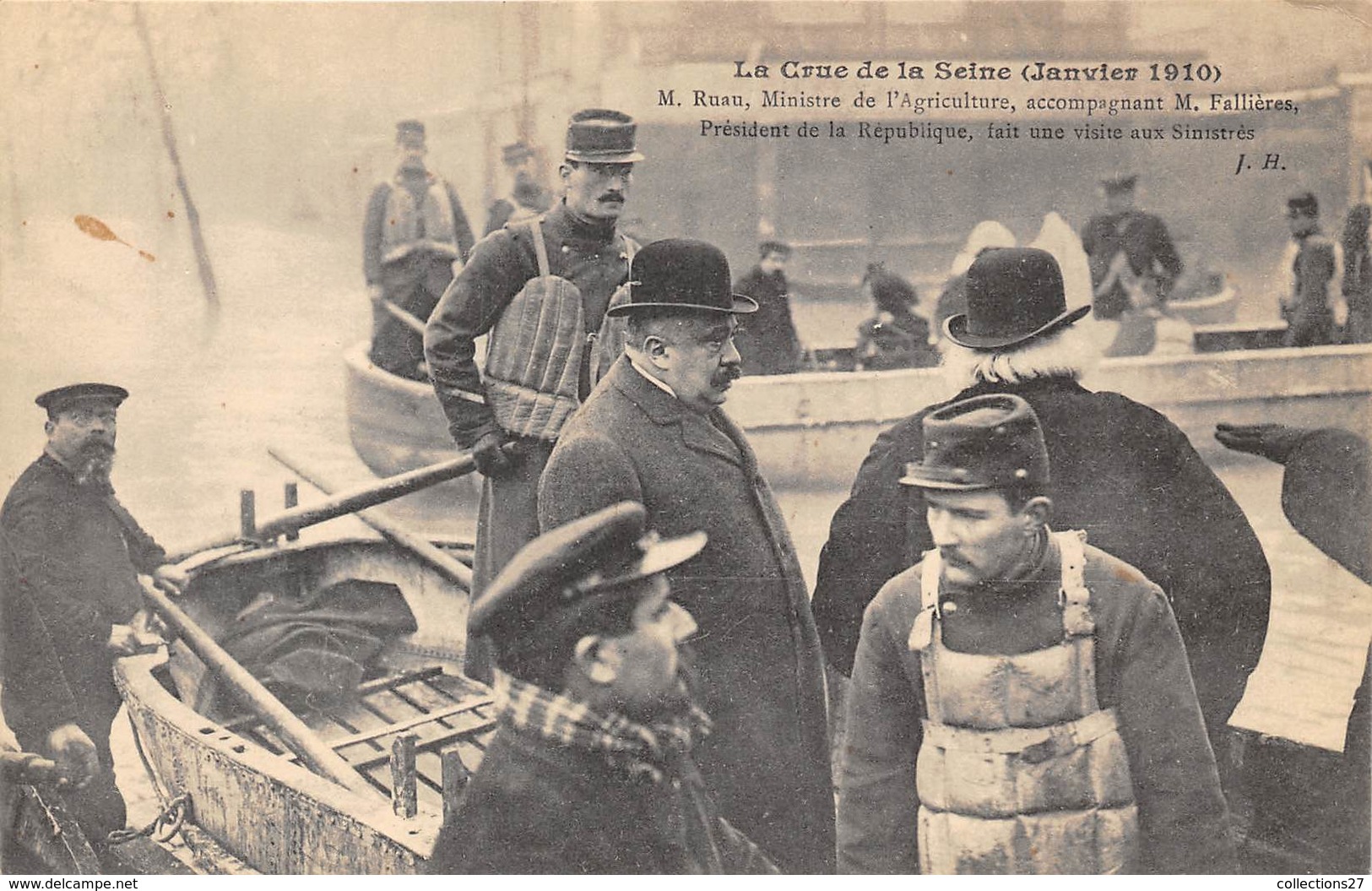 75-PARIS-INONDATIONS- M RUAU, MINISTRE DE L'AGRICULTURE ACCOMPAGNANT M. FALLIERES PRESIDENT DE LA REPUBLIQUE - Paris Flood, 1910