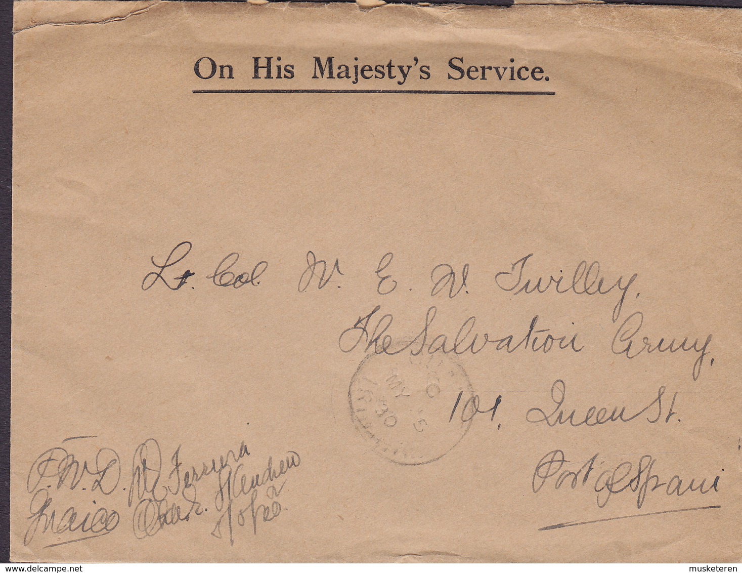 Trinidad GOVERNMENT OF TRINIDAD (Embossed Geprägt) O.H.M.S. PORT OF SPAIN 1930 Cover Brief Locally Sent (4 Scans) - Trinidad & Tobago (...-1961)
