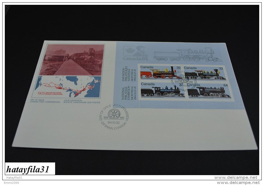 Kanada  1984   FDC  - Mi. Bl.3 - Nationale Briefmarkenausstellung CANADA ` 84  : Dampflokomotiven   - ( T - 94 ) - 1981-1990