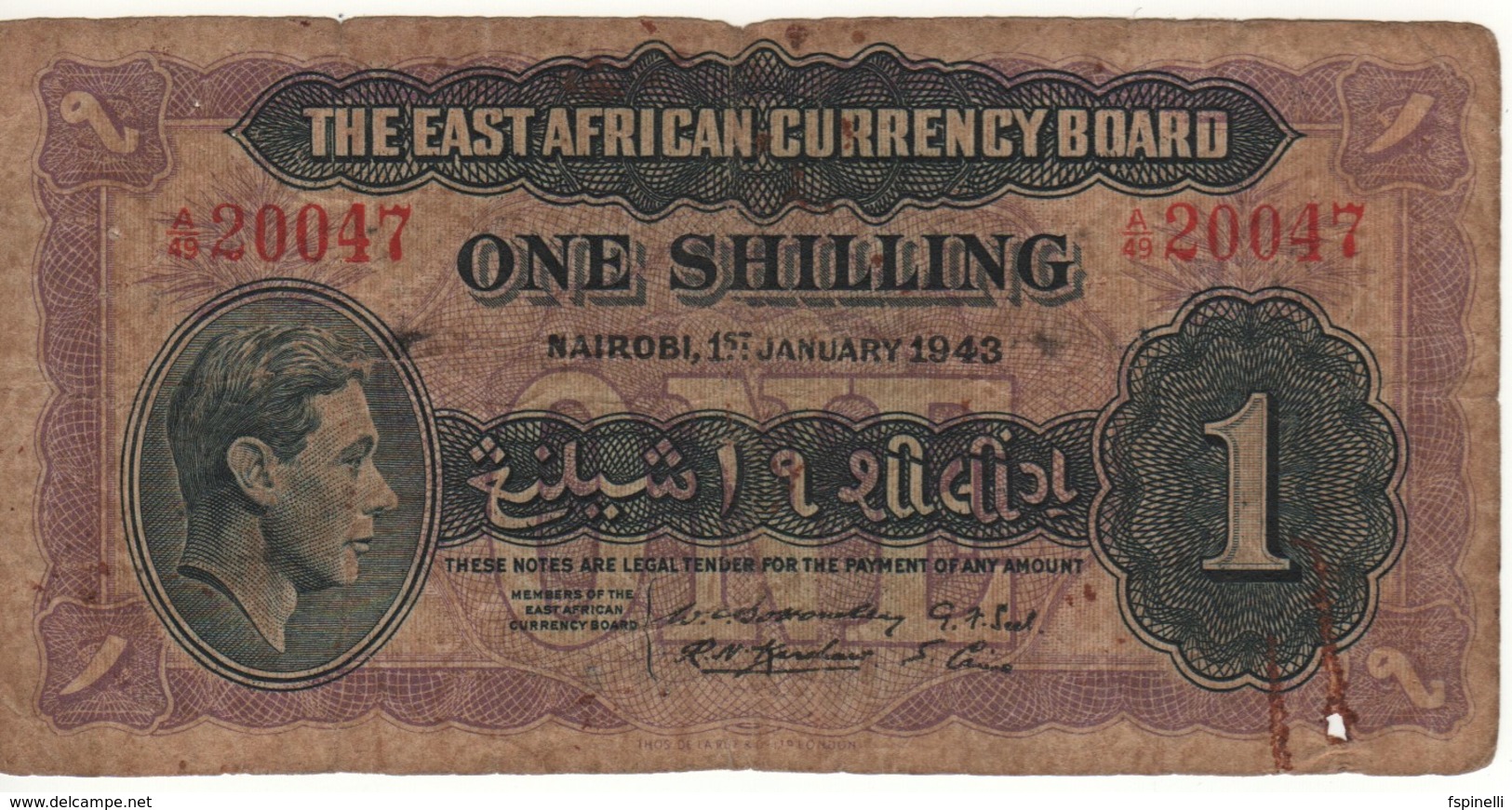 EAST  AFRICA   1 Shilling    "King George VI"   P27  Dated 1.1.1943 - Autres - Afrique