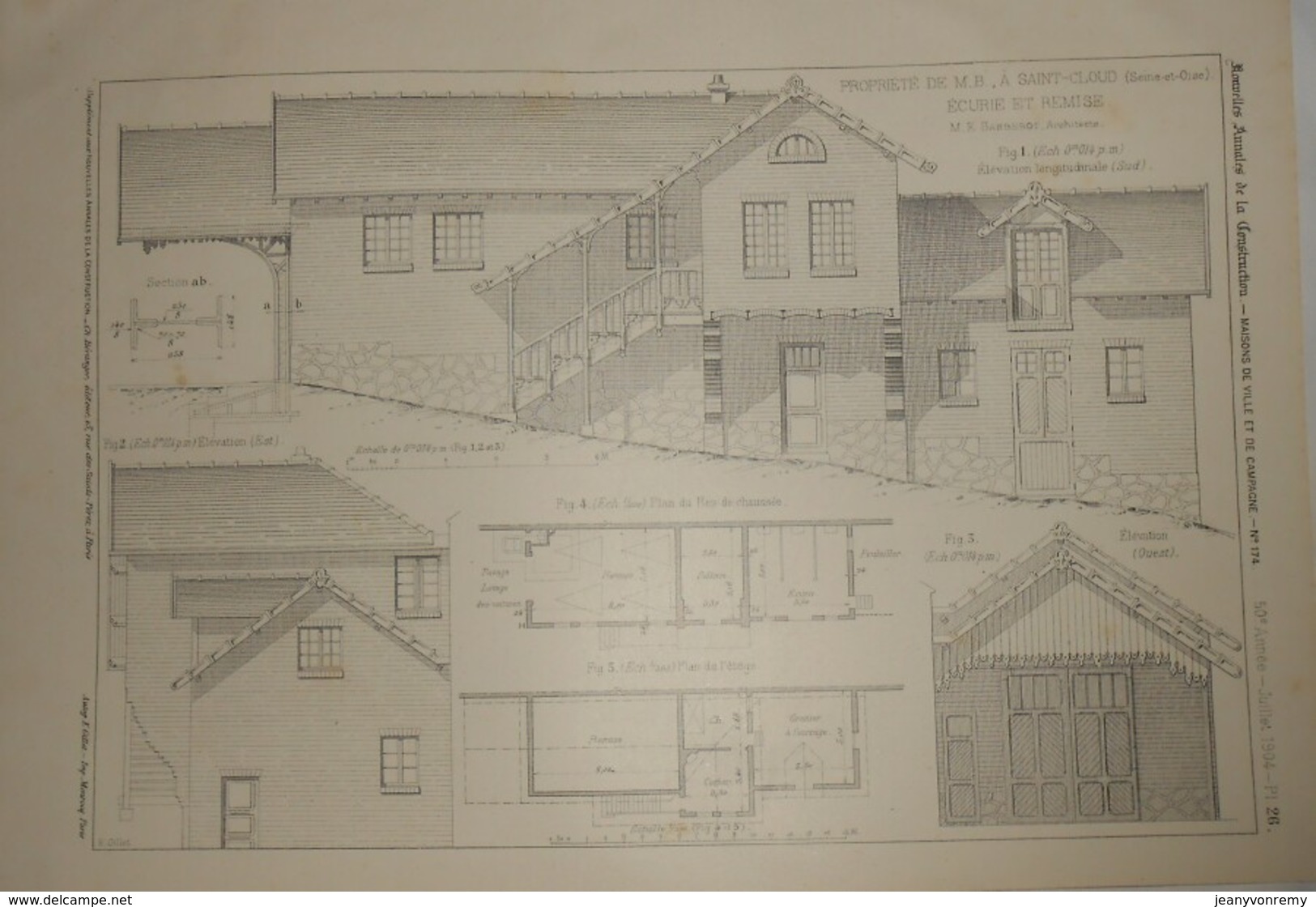 Plan De La.Propriété De M.B.... à Saint Cloud. Ecurie Et Remise. M. E. Barberot, Architecte. 1904 - Travaux Publics