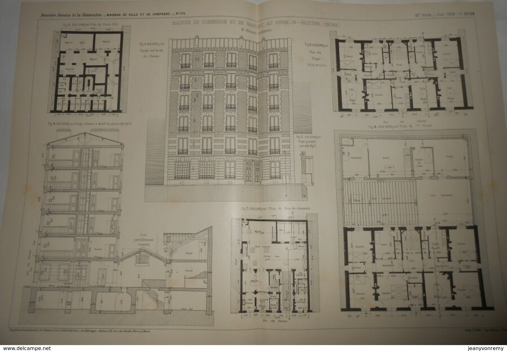 Plan D'une Maison De Commerce Et De Rapport Au Kremlin Bicêtre, Seine. M. Wagret, Architecte. 1904 - Opere Pubbliche