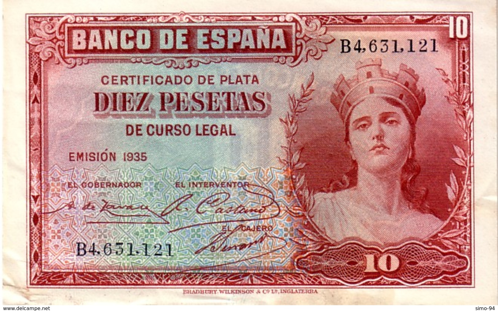 Spain P.86  10 Pesetas 1935 Xf - 10 Peseten