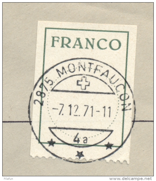 Schweiz - 1971 - Franco-label On PTT-cover Montfaucon - Not Sent - Brieven En Documenten