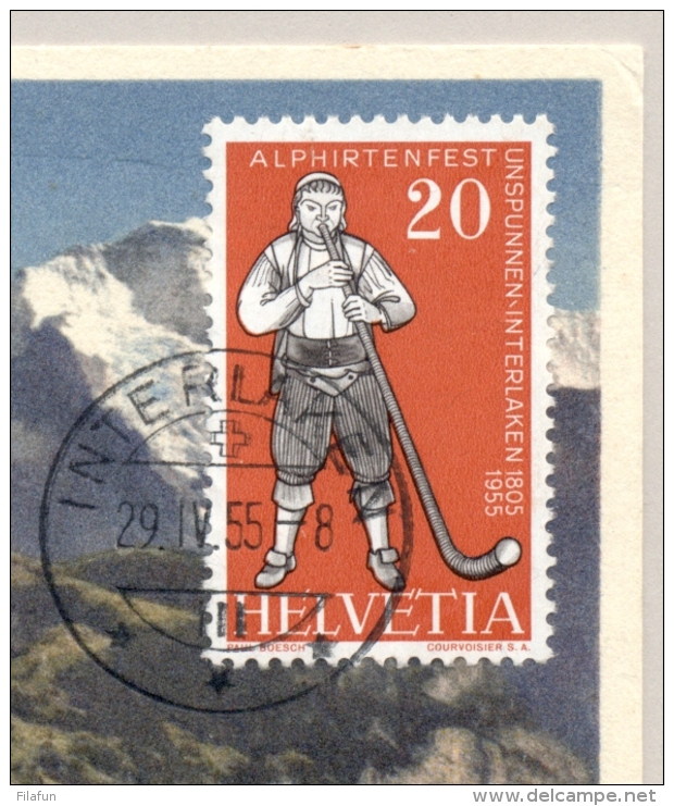 Schweiz - 1955 - 20c Alphornbläser Mit Eiger - Maximumkaarten