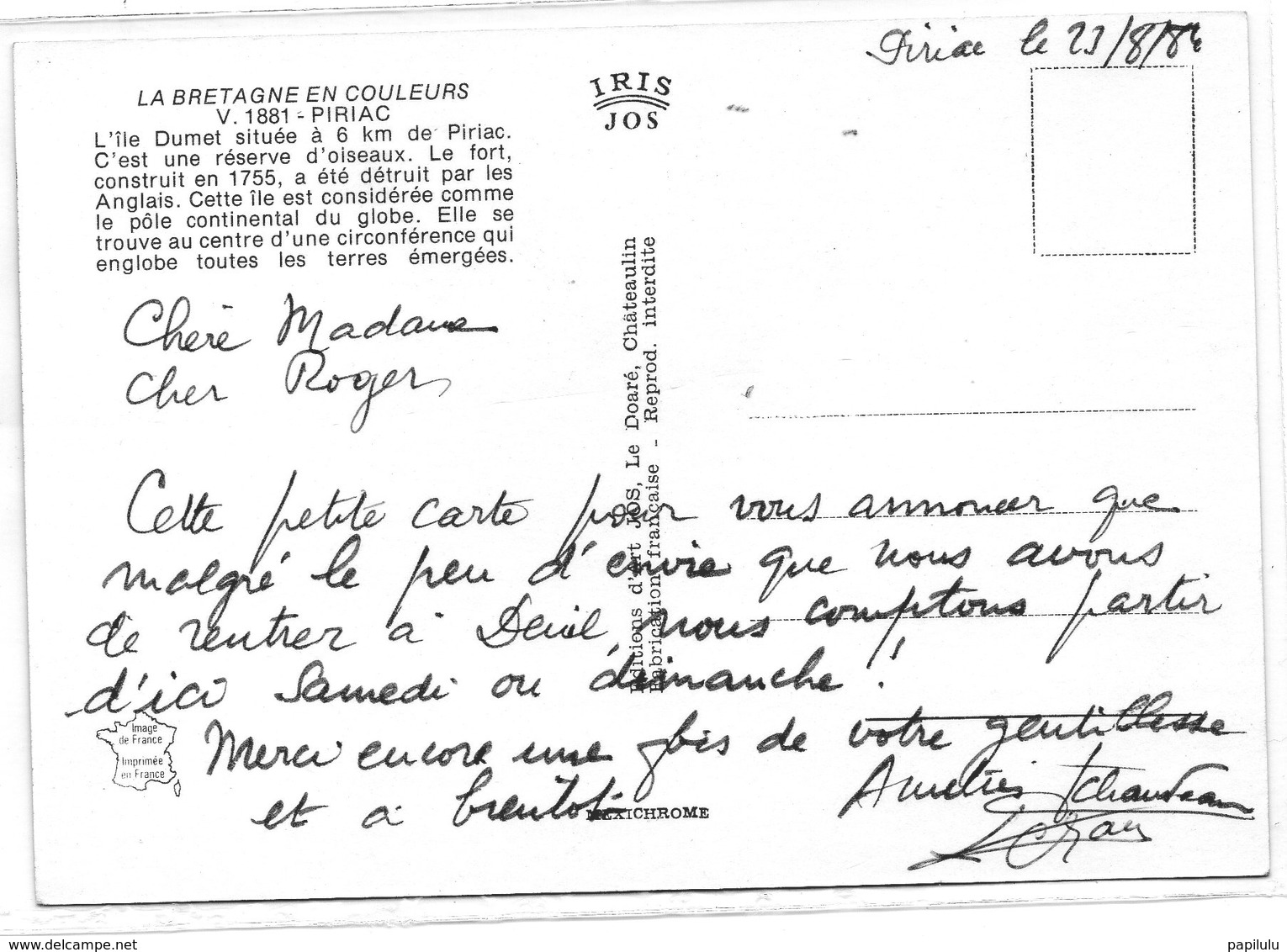 DEPT 44 : édit. Jos Le Doaré N° V 1881 : Piriac , L Ile Dumet Le Fort Située A 6 Km De Piriac Est Une Réserve D Oiseaux - Piriac Sur Mer