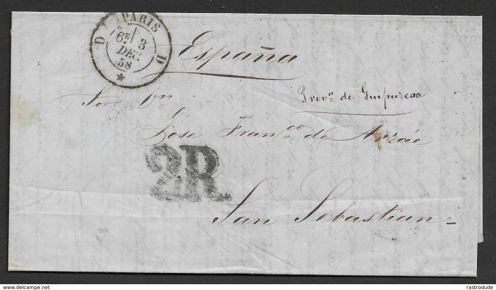 1858 LAC Mexico Mejico  A San Sebastian,España - Via Francia - Mexique