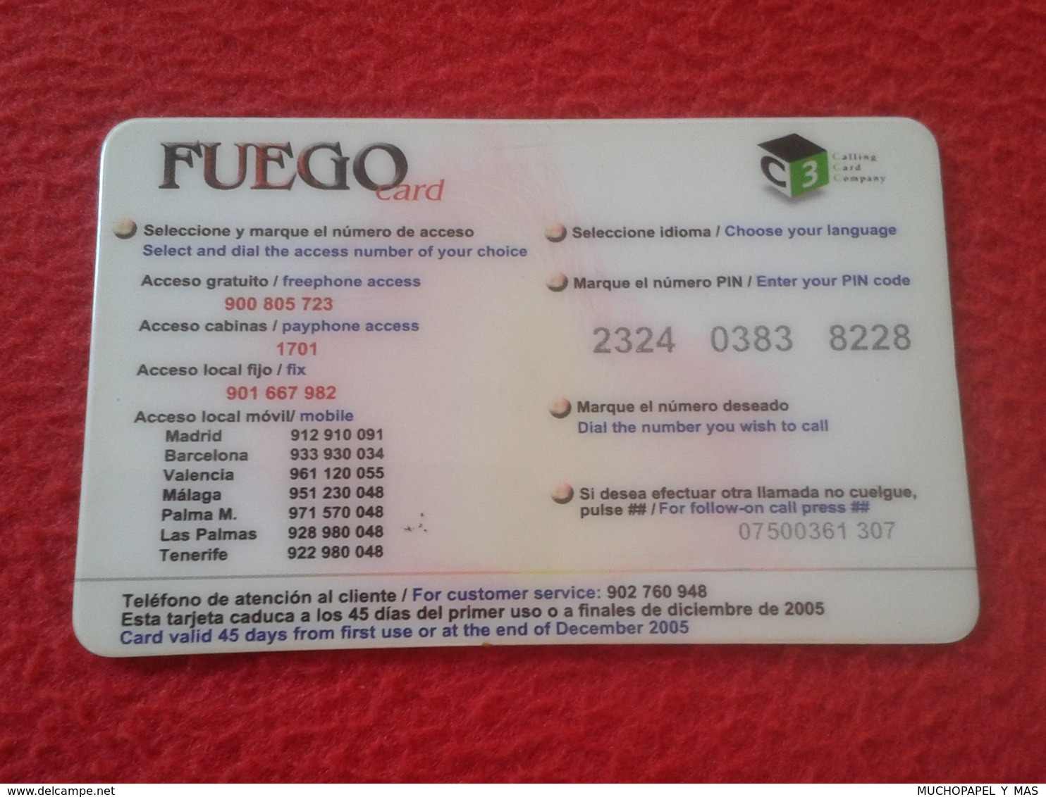 RARA RARE ANTIGUA TARJETA TELEFÓNICA PHONE CARD ESPAÑA SPAIN ESPAGNE ? FUEGO CARD FUEGOCARD 5 EUROS C3 VOLCAN VOLCANO VE - Andere & Zonder Classificatie