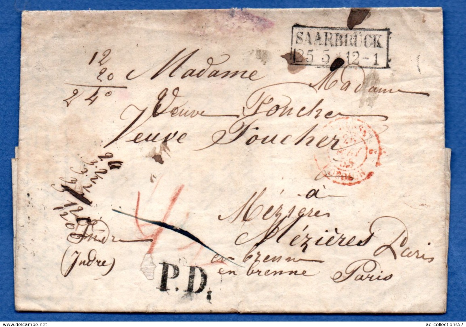 Lettre De Sarrebruck  -  Pour Mezières   -  26 Mai 1853 - Autres & Non Classés