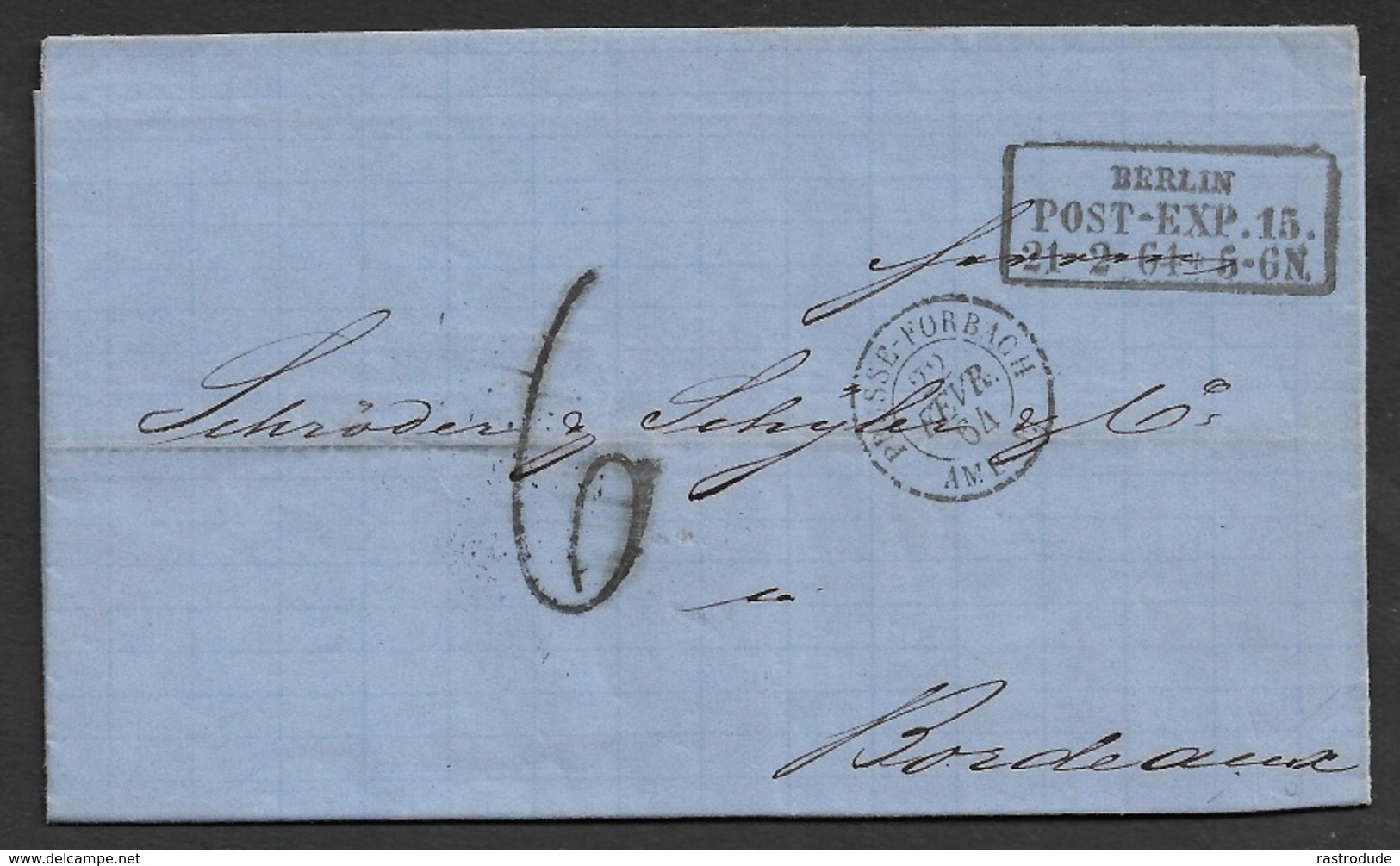 1864 Faltbrief Preussen ( Berlin ) Nach Bordeaux Frankreich - Covers & Documents