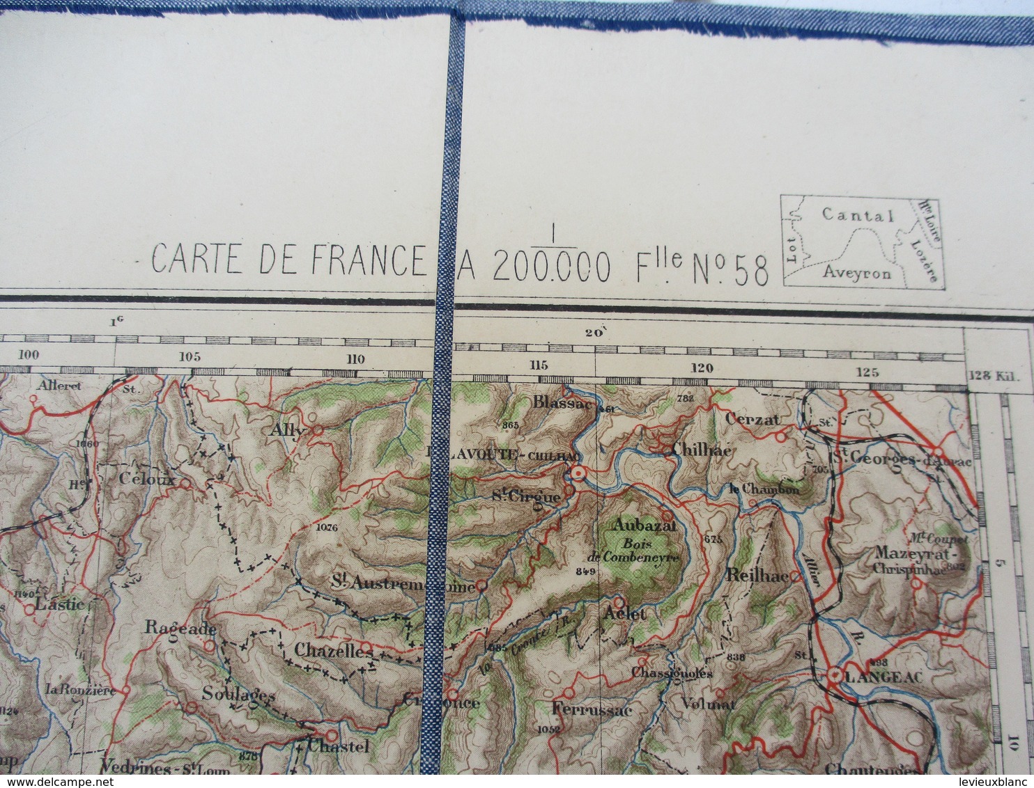 Carte Routière Entoilée/pliure Accordéon/Service Géographique De L'Armée/ Feuille N°58/AURILLAC/Cantal/Vers 1910  PGC182 - Roadmaps