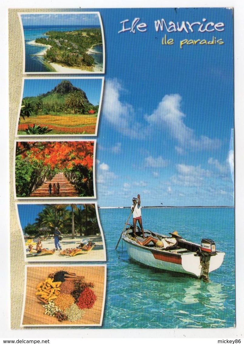 Ile  Maurice --2001---Pirogue (animée) --Pointe D'Esny  --Beau Timbre Poisson Au Verso - Mauritius