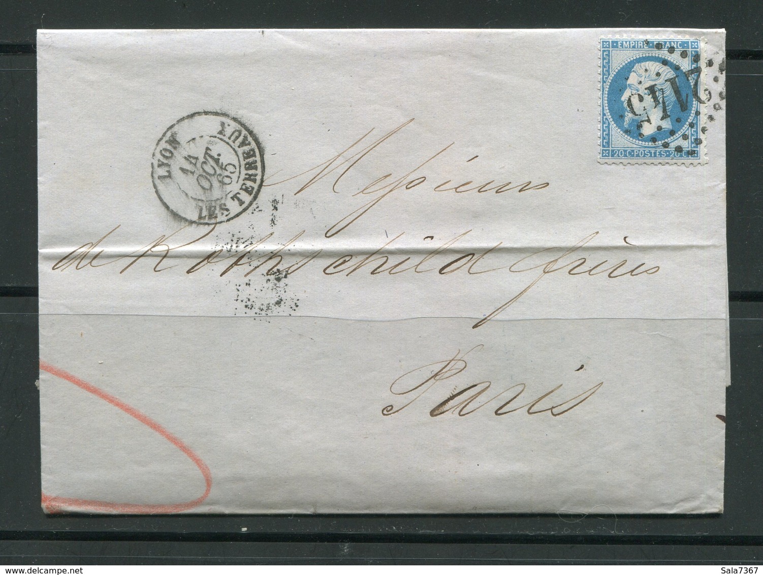 Lettre De 1865 De LYON LES TERREAUX (68)- Y&T N°22-  DE ROTHSCHILD FRERES - 1862 Napoléon III.