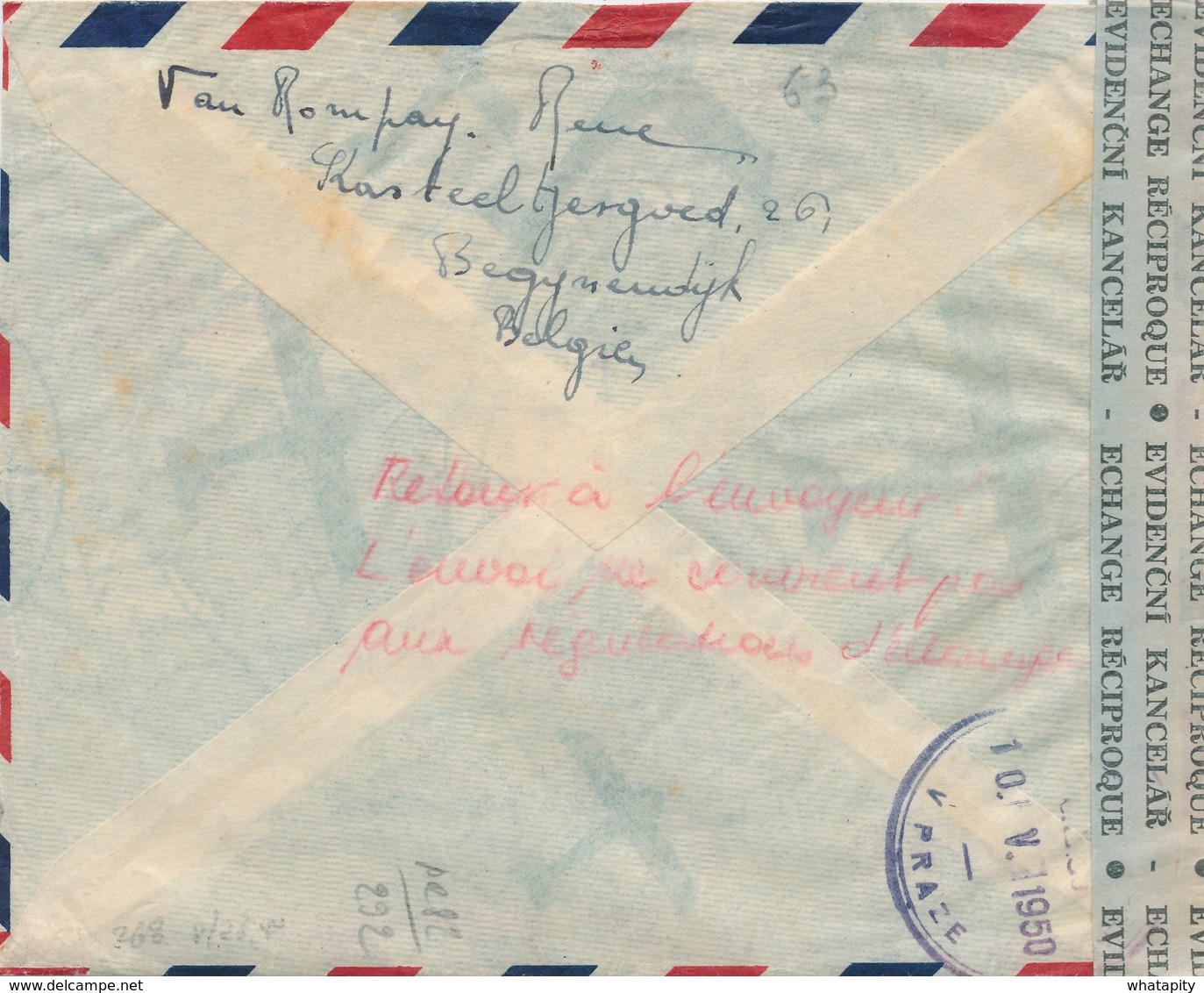 ZZ843 - Lettre PAR AVION TP Exportation BEGIJNENDIJK 1950 Vers La Tchécoslovaquie - Etiquette De RETOUR Non Admis - 1948 Export