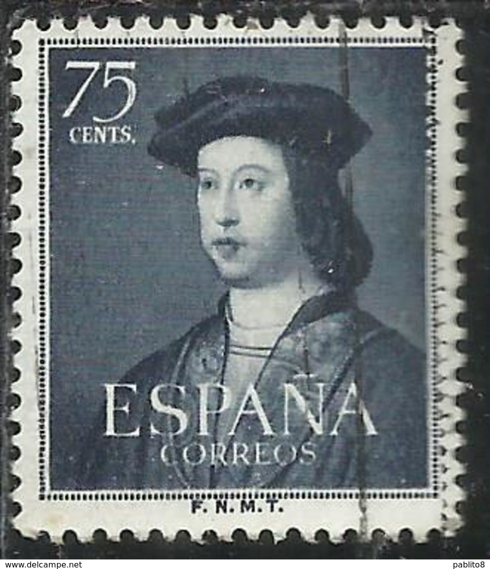 SPAIN ESPAÑA SPAGNA 1952 FERDINAND THE CATHOLIC FERDINANDO IL CATTOLICO PESETAS 0.75p USATO USED OBLITERE' - Usati