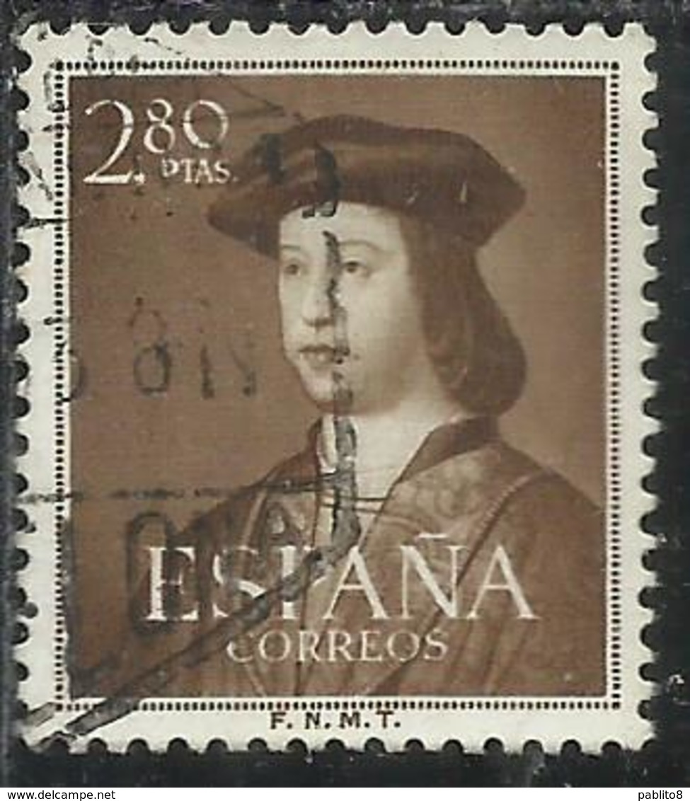 SPAIN ESPAÑA SPAGNA 1952 FERDINAND THE CATHOLIC FERDINANDO IL CATTOLICO PESETAS 2.80p USATO USED OBLITERE' - Oblitérés