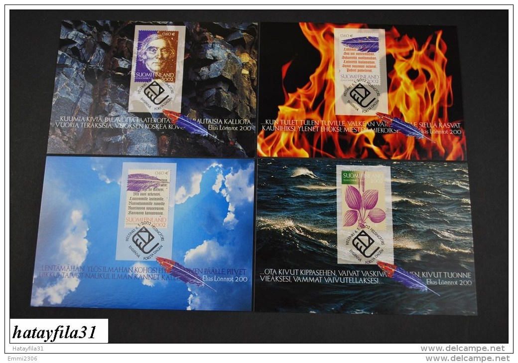 Suomi   Finland  Maximumkarte  Nr. 55 - 58  2002  Mi.  1610 - 1613 /   200. Geburtstag Von Elias Lönnrot  ( T - 100 ) - Maximum Cards & Covers