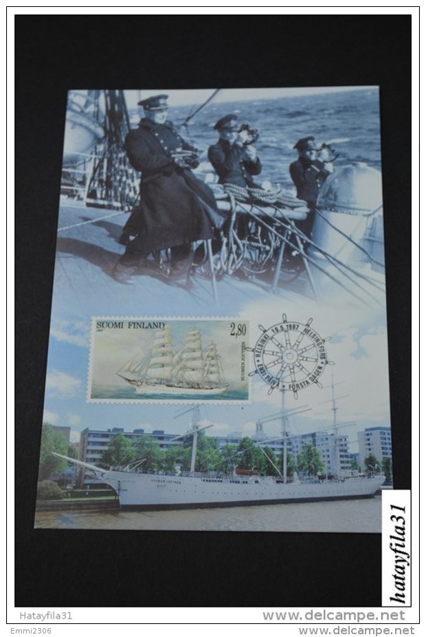 Suomi   Finland  Maximumkarte 34  1997   Mi. 1387   /  Segelschulschiff "" Suomen Joutsen ""     ( T - 100 ) - Maximum Cards & Covers