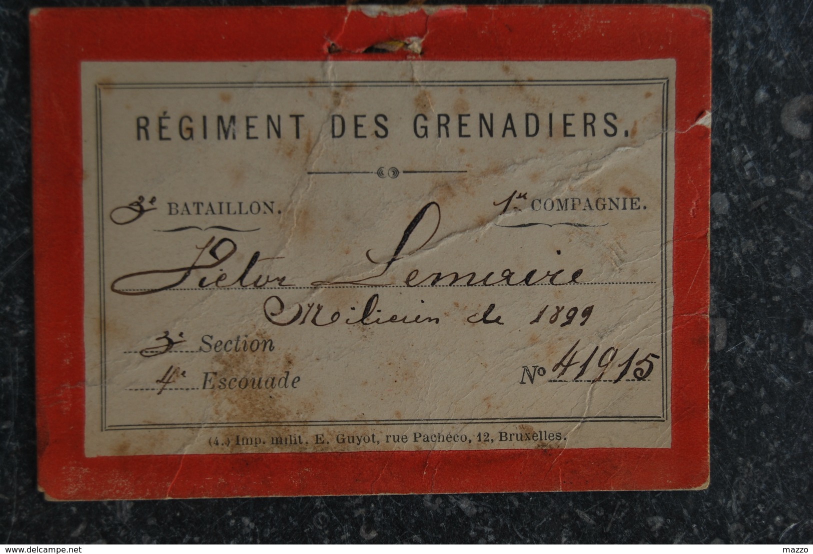 1372/ Régiment Des Grenadiers 3°Bat.V.LEMAIRE MILICIEN En 1899 - Andere & Zonder Classificatie