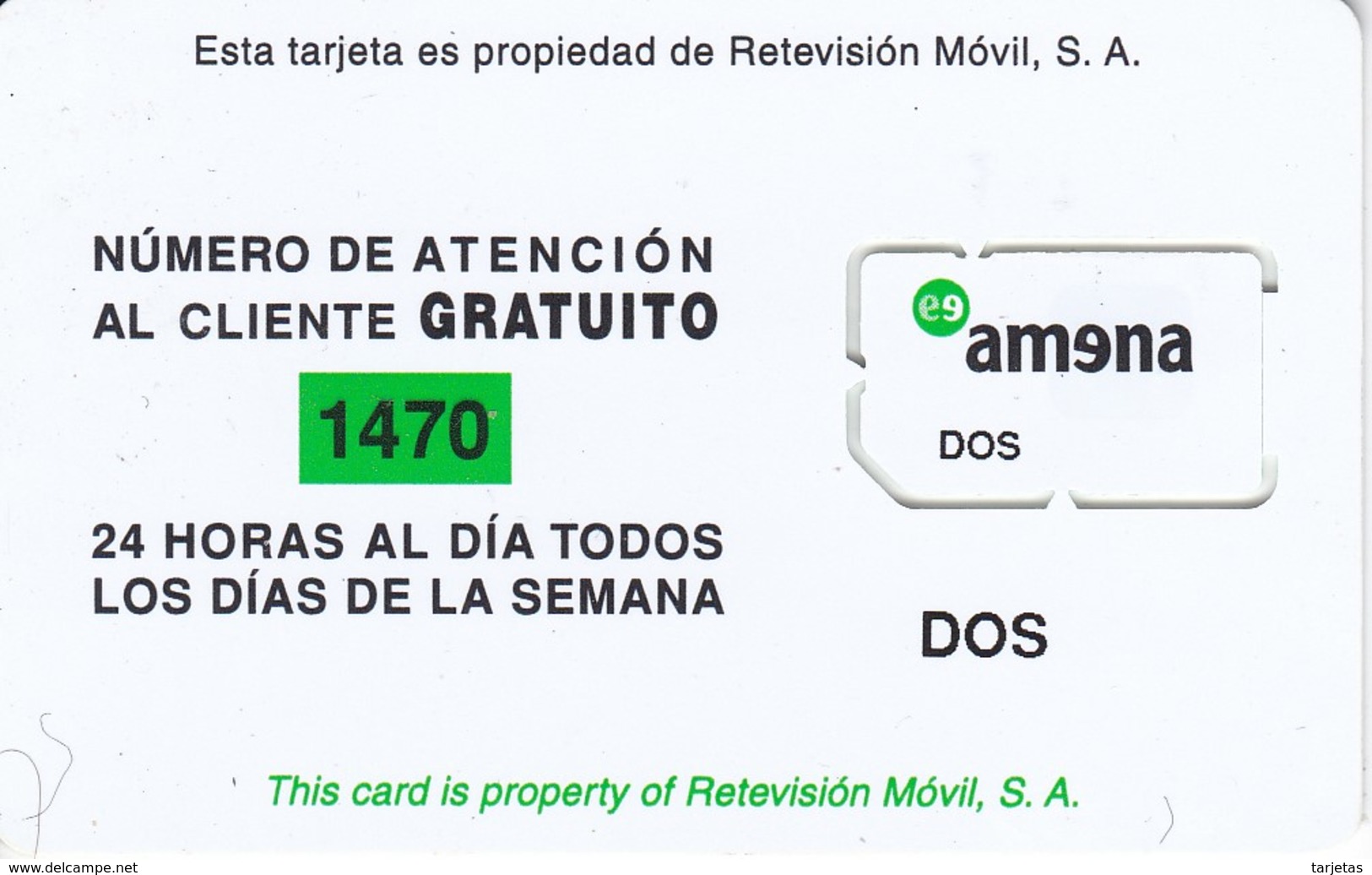 AMR-004 ? TARJETA DE ESPAÑA DE AMENA AUNA  GSM-SIM   DOS - DUAL  NUEVA-MINT - Amena - Retevision