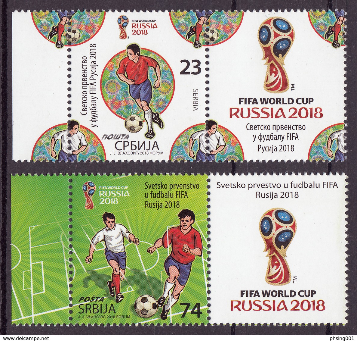 Serbia 2018 FIFA World Cup Russia Football Soccer Sports Set With Label In Pair MNH - 2018 – Rusia