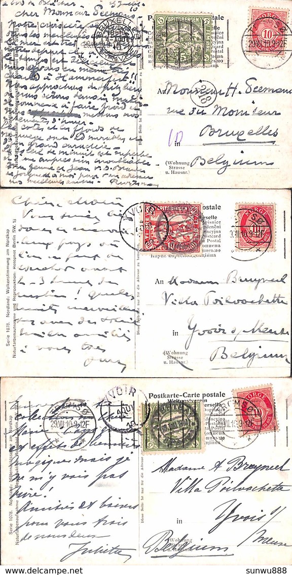 Lot 3 Postcards Hamburg-Amerika Lini (to Belgium, 1910) - Norvège