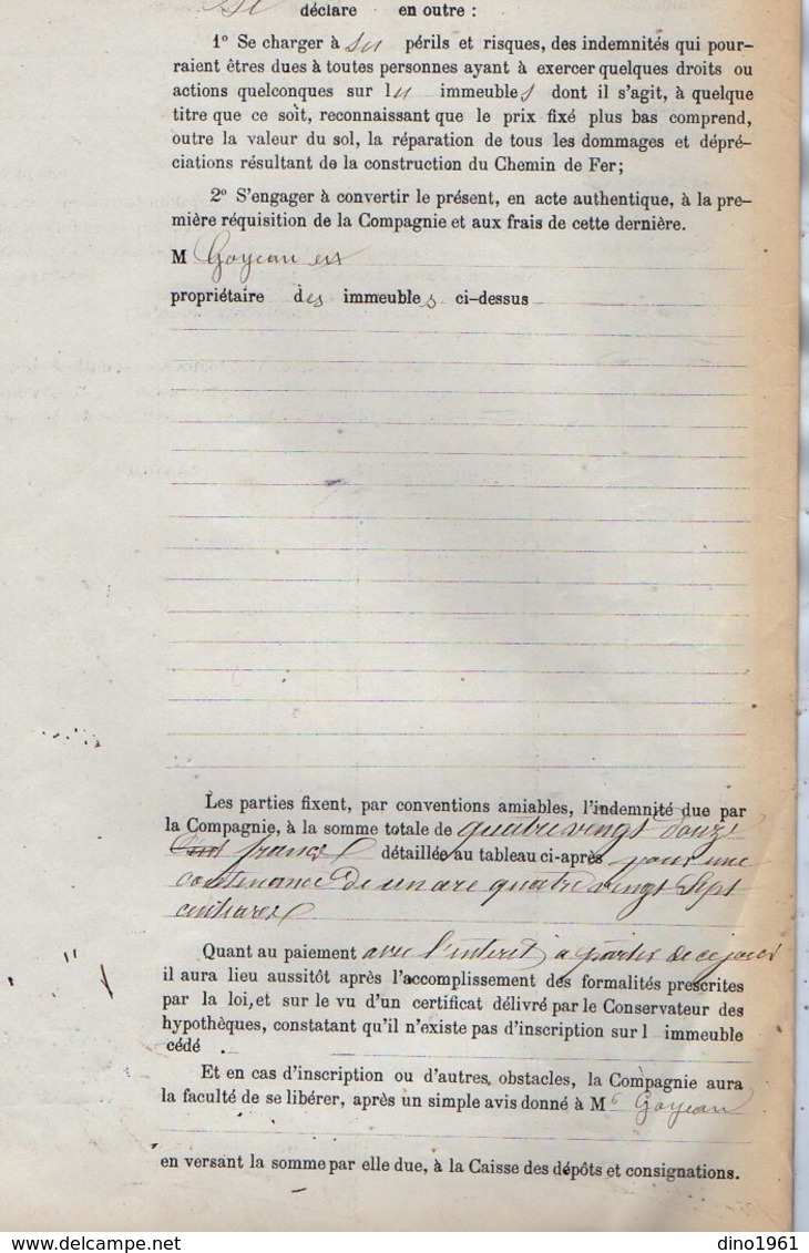 VP12.689 - PARIS X MONTARGIS 1873 - Acte De La Cie Du Chemin De Fer D'ORLEANS à CHALONS Concernant La Commune D'AMILLY - Railway