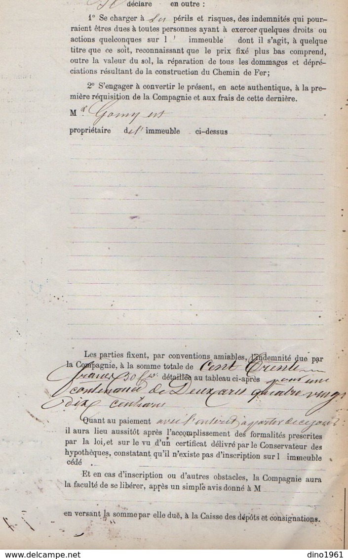 VP12.694 - PARIS X MONTARGIS 1873 - Acte De La Cie Du Chemin De Fer D'ORLEANS à CHALONS Concernant La Commune D'AMILLY - Ferrocarril