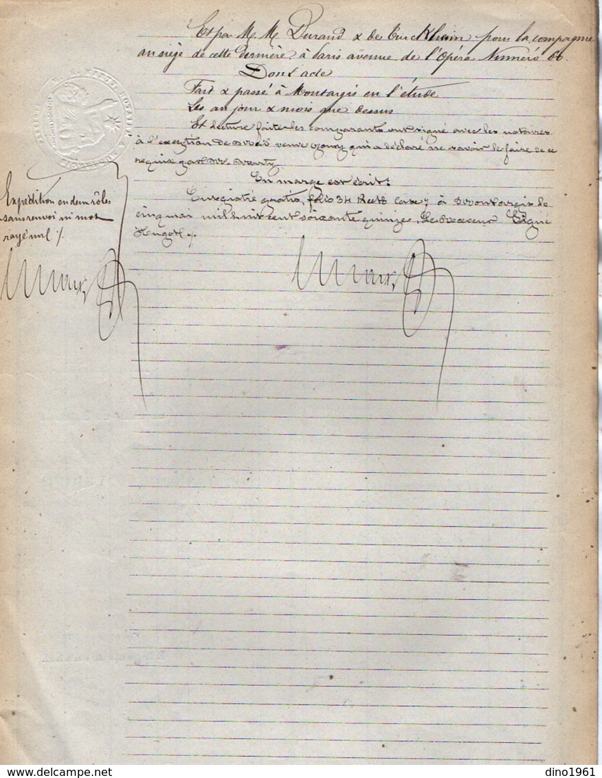 VP12.695 - PARIS X MONTARGIS 1875 - Acte De La Cie Du Chemin De Fer D'ORLEANS à CHALONS Concernant La Commune D'AMILLY - Railway