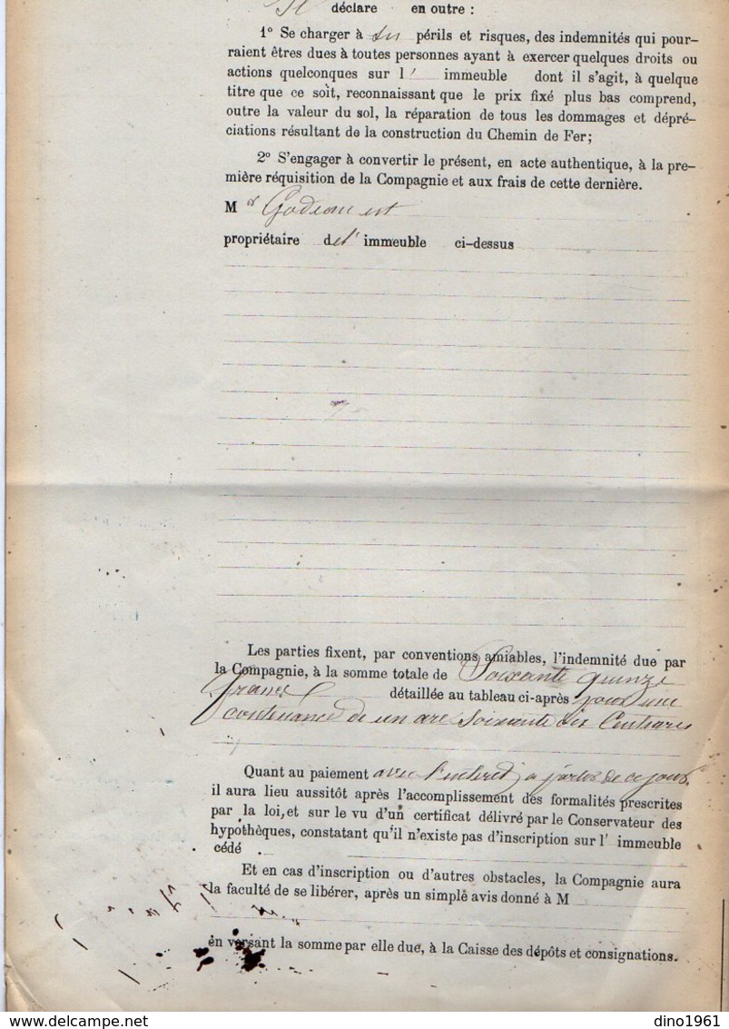 VP12.696 - PARIS X MONTARGIS 1875 - Acte De La Cie Du Chemin De Fer D'ORLEANS à CHALONS Concernant La Commune D'AMILLY - Railway