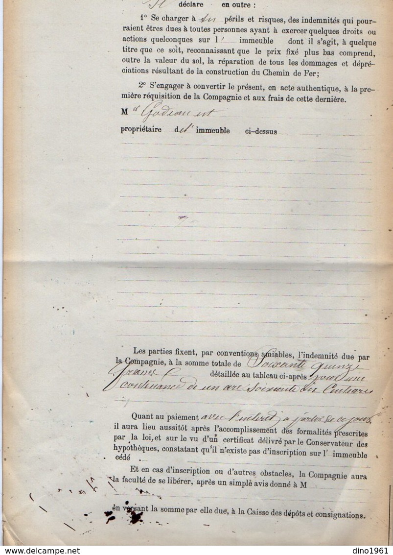 VP12.696 - PARIS X MONTARGIS 1875 - Acte De La Cie Du Chemin De Fer D'ORLEANS à CHALONS Concernant La Commune D'AMILLY - Chemin De Fer