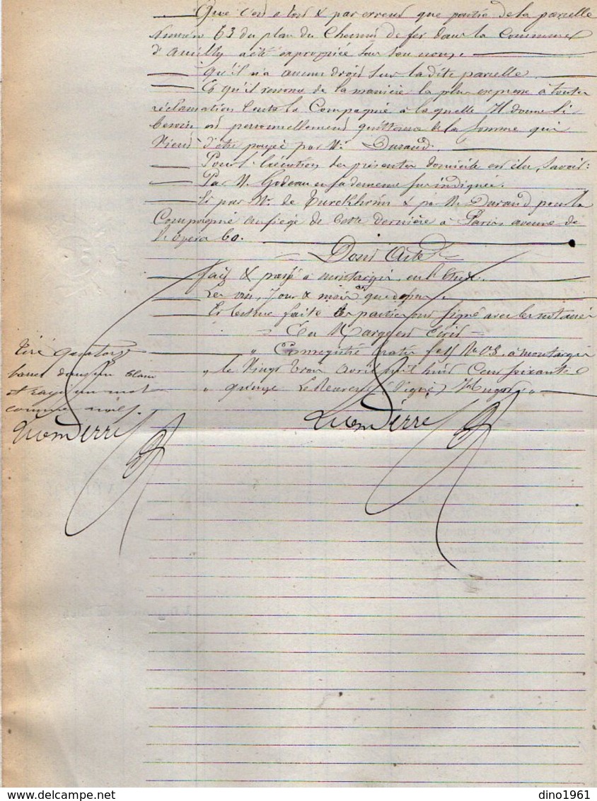 VP12.697 - PARIS X MONTARGIS 1875 - Acte De La Cie Du Chemin De Fer D'ORLEANS à CHALONS Concernant La Commune D'AMILLY - Railway