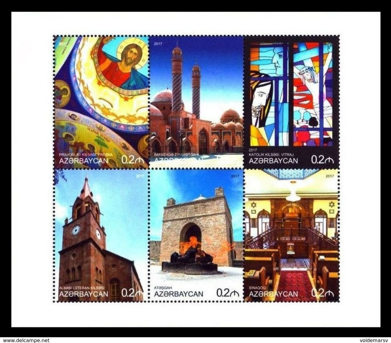 Azerbaïjan 2017 Mih. 1269/74 Religions Of The World. Church. Synagogue. Mosque. Religious Painting MNH ** - Azerbaïdjan