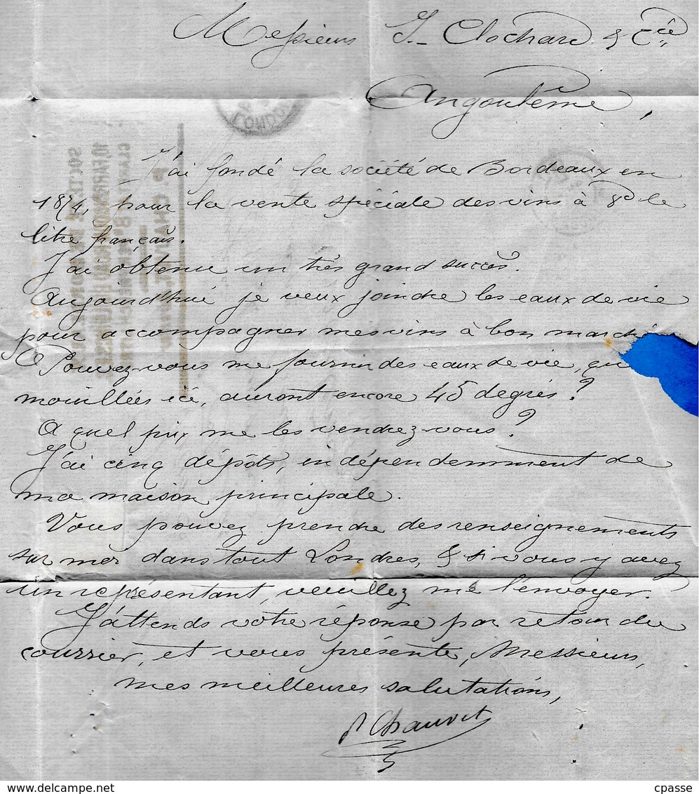 1876 Lettre (LONDON) Importateur De Vins De (33) BORDEAUX Contacte Fabricant D'Eaux De Vie à (16) ANGOULÊME (voir Texte) - United Kingdom