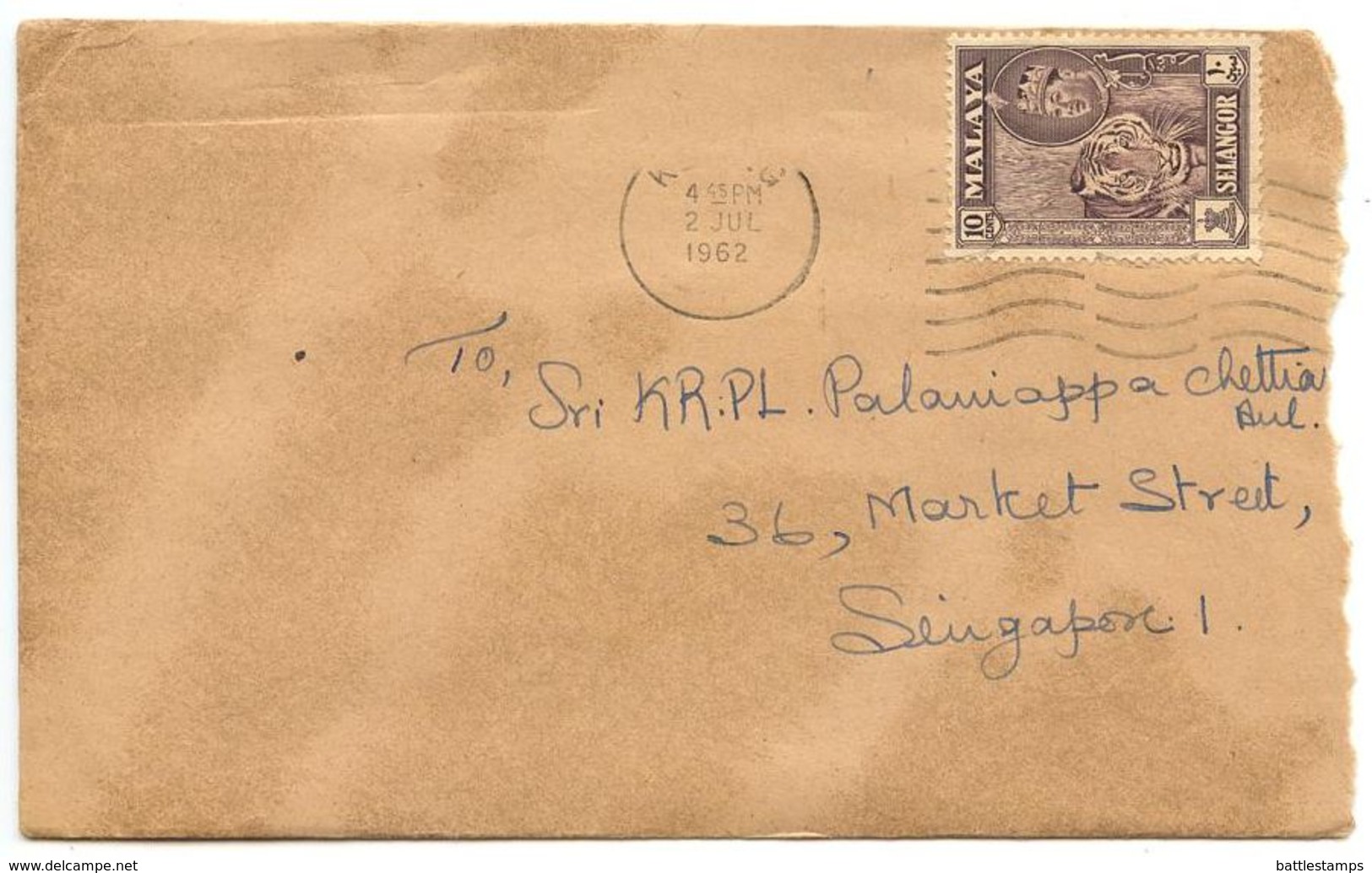 Malaya - Selangor 1962 Cover Klang To Singapore W/ Scott 119 - Selangor