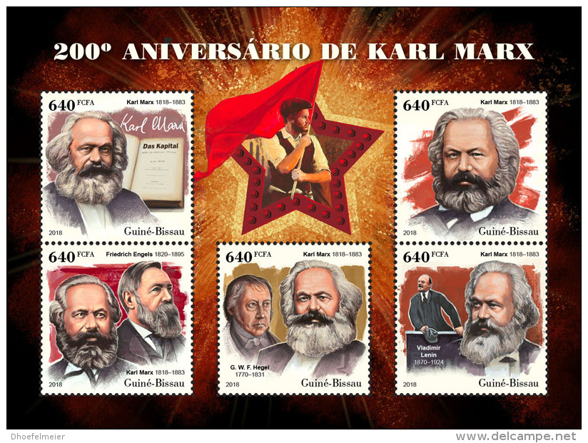 GUINEA BISSAU 2018 MNH** Karl Marx F. Engel G.W.F. Hegel V. Lenin M/S - IMPERFORATED - DH1826 - Karl Marx