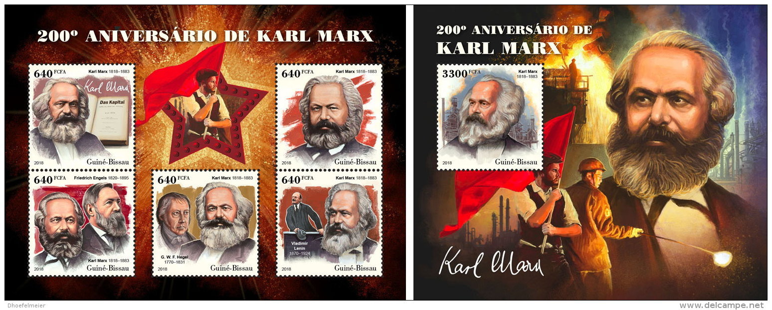 GUINEA BISSAU 2018 MNH** Karl Marx M/S+S/S - IMPERFORATED - DH1826 - Karl Marx