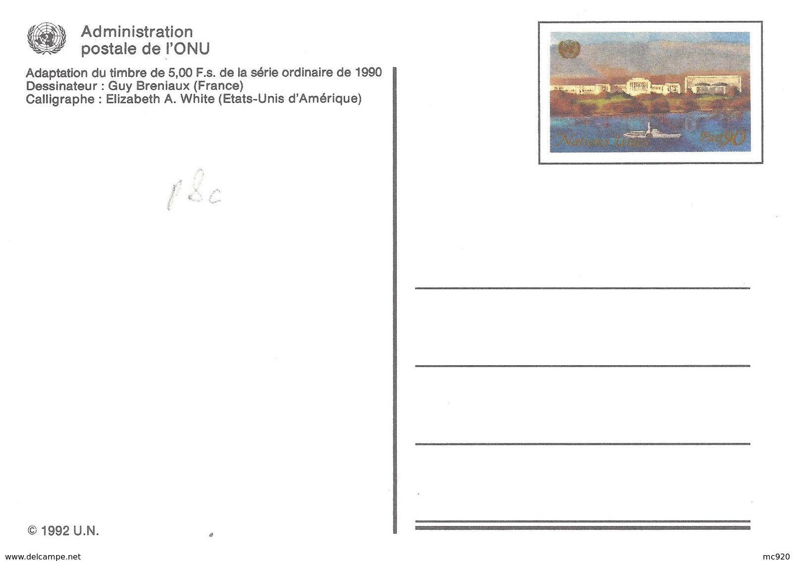 Nations Unies Bureau Genève United Nation Genf Entier Postal, Ganzsachen, Postal Stationery Carte Postale Postkarten - Brieven En Documenten