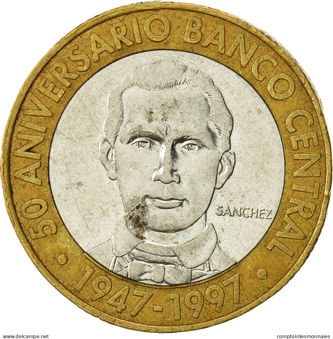 Monnaie, Dominican Republic, 5 Pesos, 1997, TTB+, Bi-Metallic, KM:88 - Dominicaine