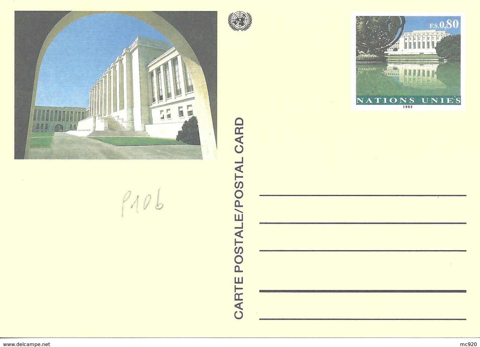 Nations Unies Bureau Genève United Nation Genf Entier Postal, Ganzsachen, Postal Stationery Carte Postale Postkarten - Briefe U. Dokumente